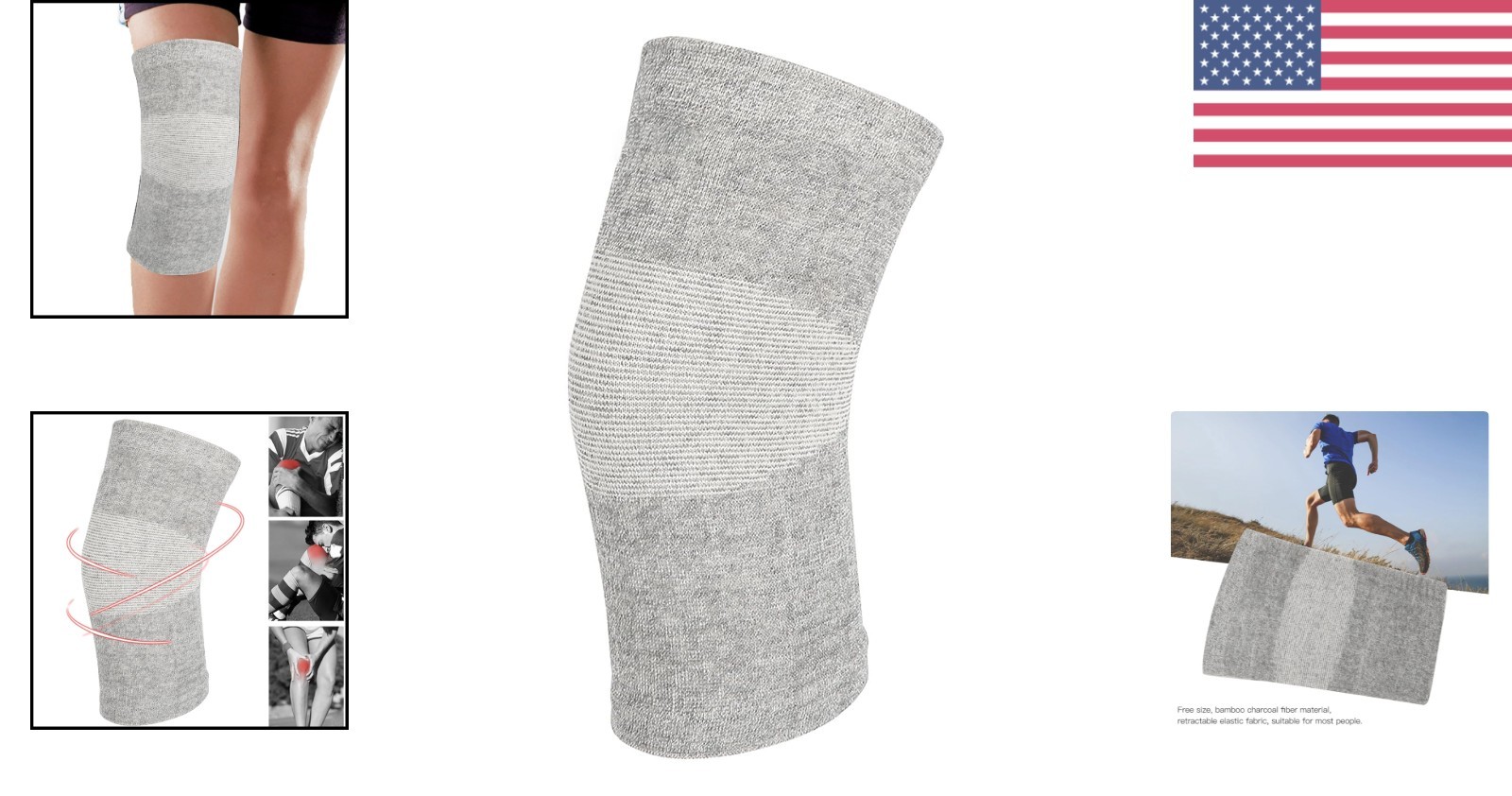 Sport Knee Brace Bamboo Charcoal Compression Sleeve for Running Cycling Grey