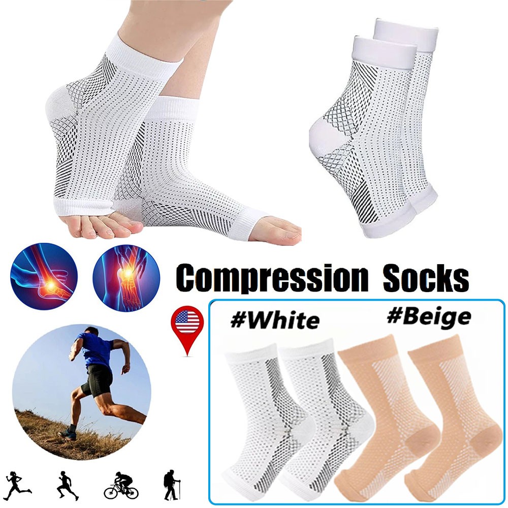 Copper Ankle Brace Silver Support Compression Sleeve Socks Foot Fasciitis Pain
