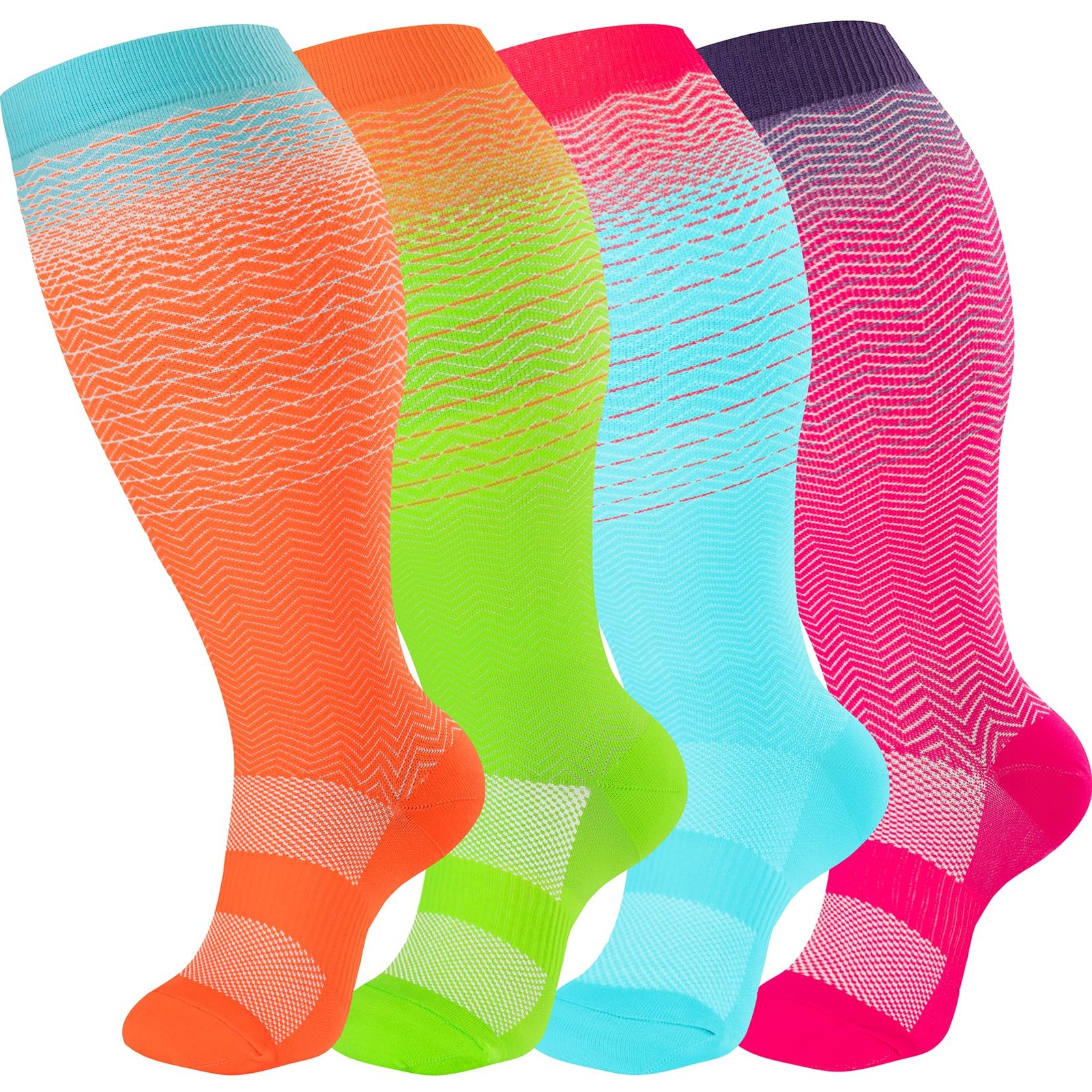 4 Pairs Plus Size Compression Socks for Women & Men 20-30 mmhg-Extra Wide Cal…