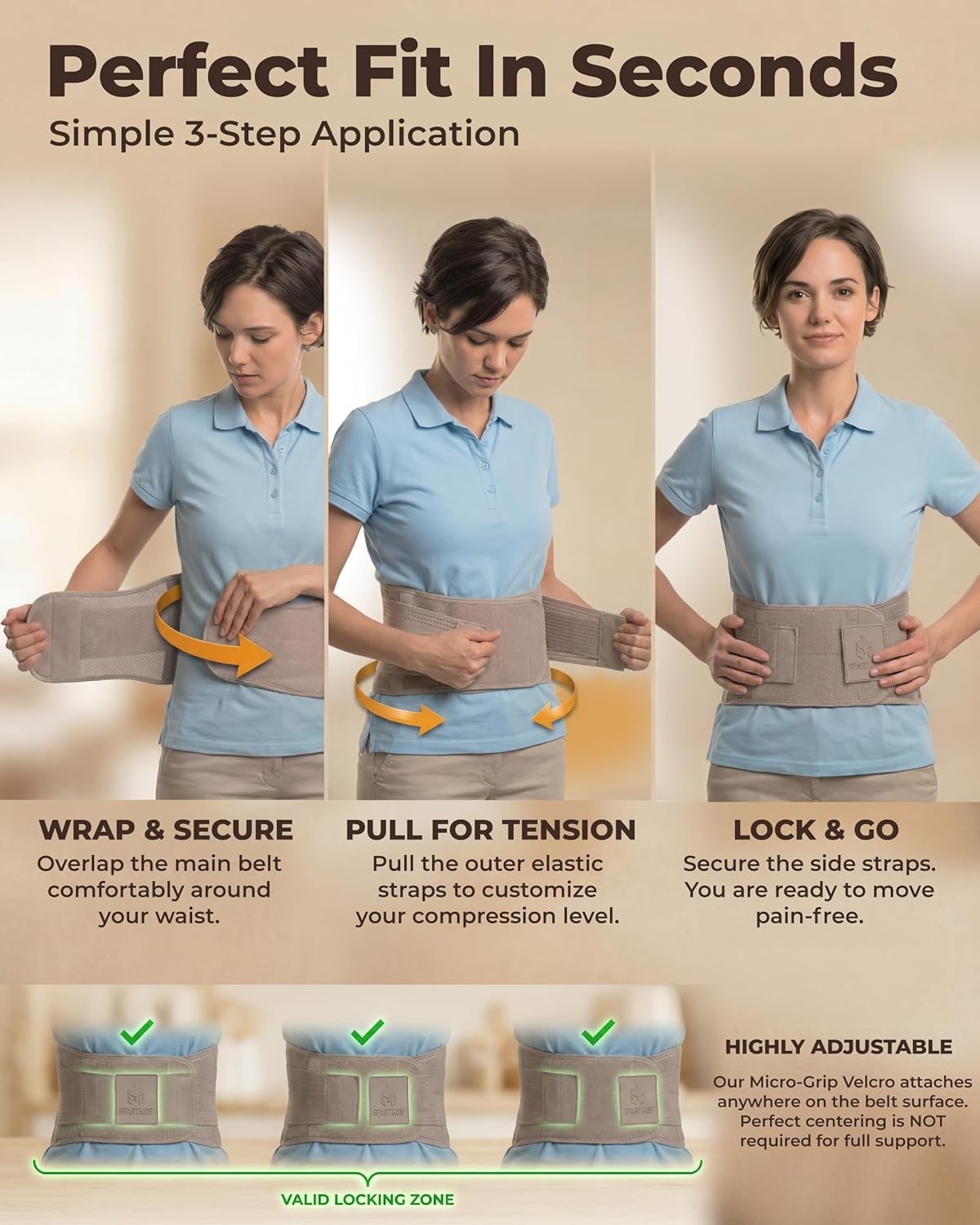 Lower Back Pain Relief Brace Nylon Polyester Adjustable Lumbar Support