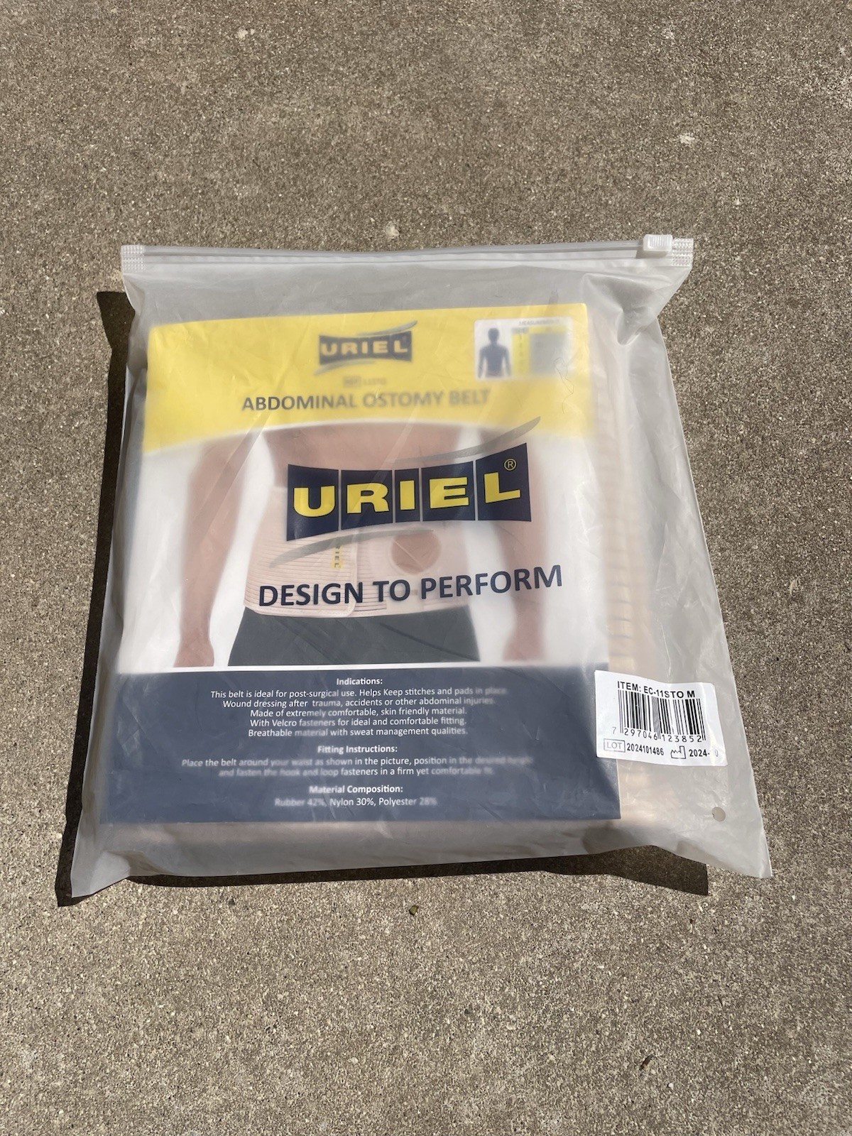 URIEL Abdominal Ostomy Belt Ref#11STO Size M Comfortable, Post Operative Care