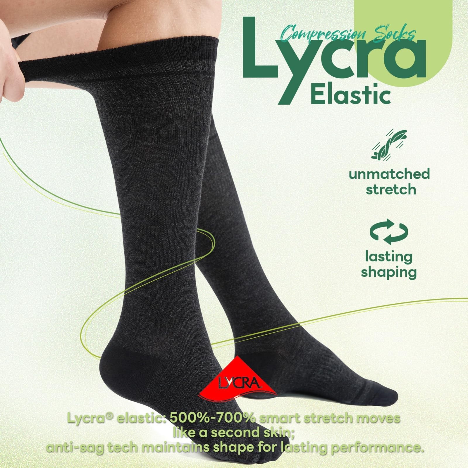 Knee High Compression Socks for Men & Women, 15-20 mmHg Soft Bamboo Viscose for