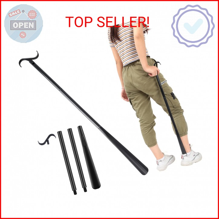 35″ Long Dressing Stick with Shoe Horn with Sock Removal Tool, Adjustable Extend