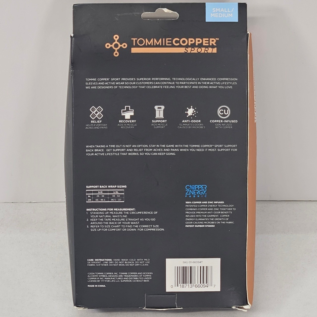 Tommie Copper Sport Support Back Wrap Small Medium Copper Infused Anti Odor