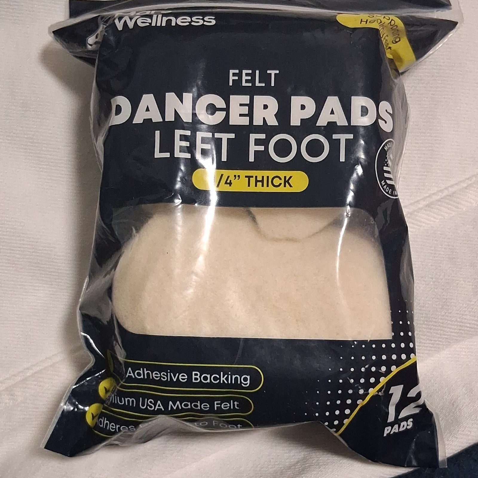 Wellness Felt Dancer Pads Left Foot 1/4″ Thick Adhesive Arch Support 12 Pads