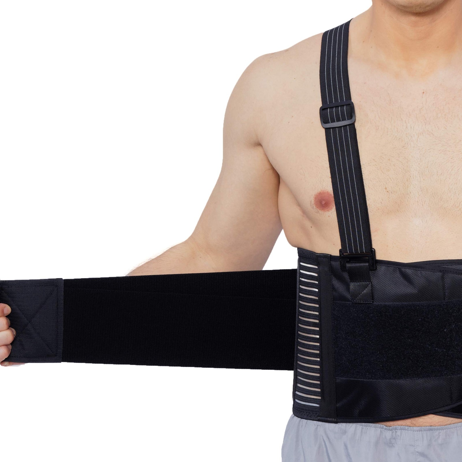 Work Back Brace with Suspenders Adjustable Lumbar Back Support Belt Men & Women