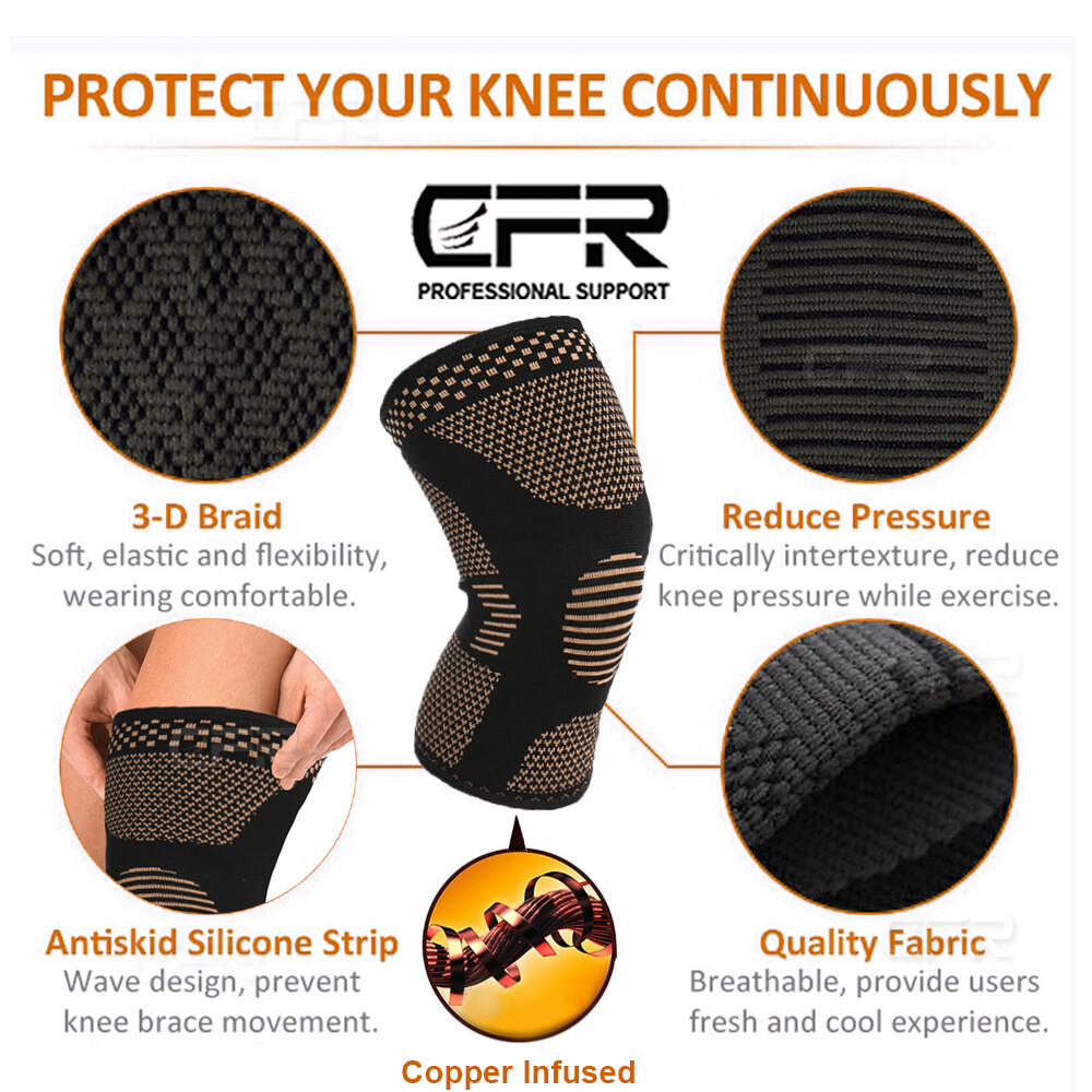 Copper Compression Knee Support Brace Sport Joint Pain Arthritis Wrap Sleeve CFR