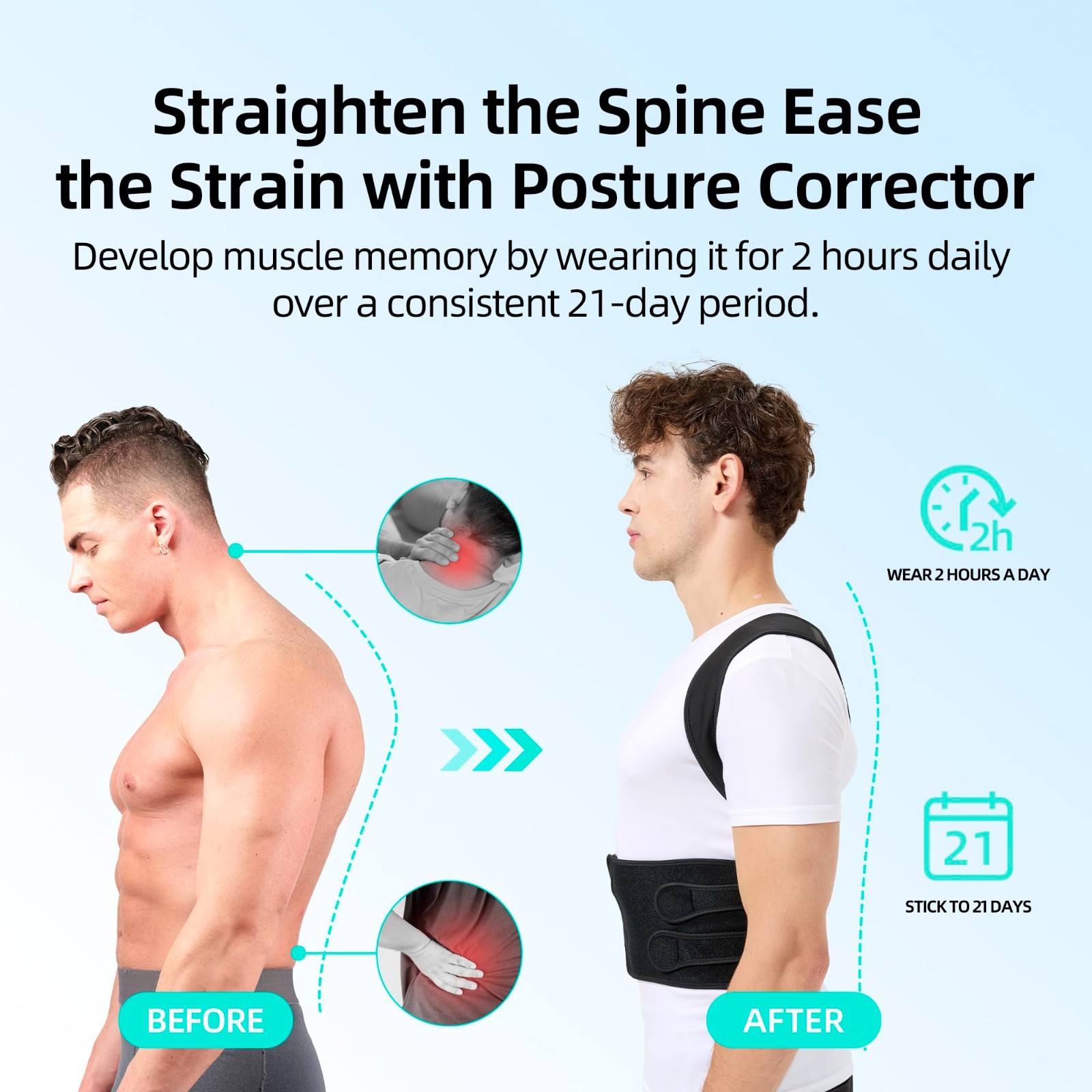Posture Corrector Brace for Men & Women – Adjustable Back Support for Pain Relie