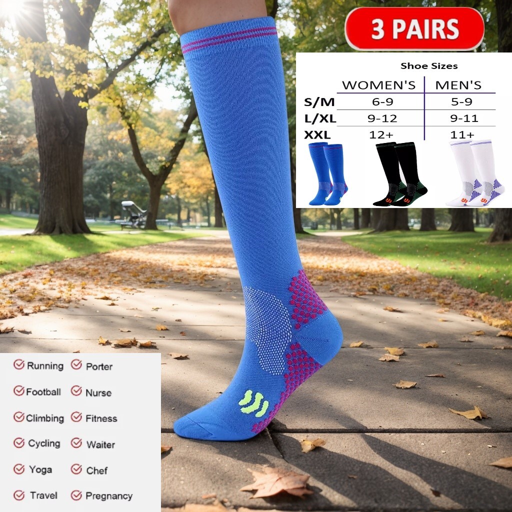 3 pairs of compression stockings, athletic knee running, 20-30 millimeters