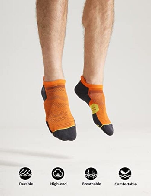 Men’s Ankle Running Socks with Cushion, Arch Support Low Cut Large Orange