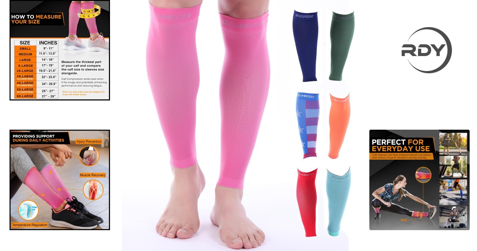 Active Lifestyle Compression Calf Sleeves – Support for All-Day Wear in Pink