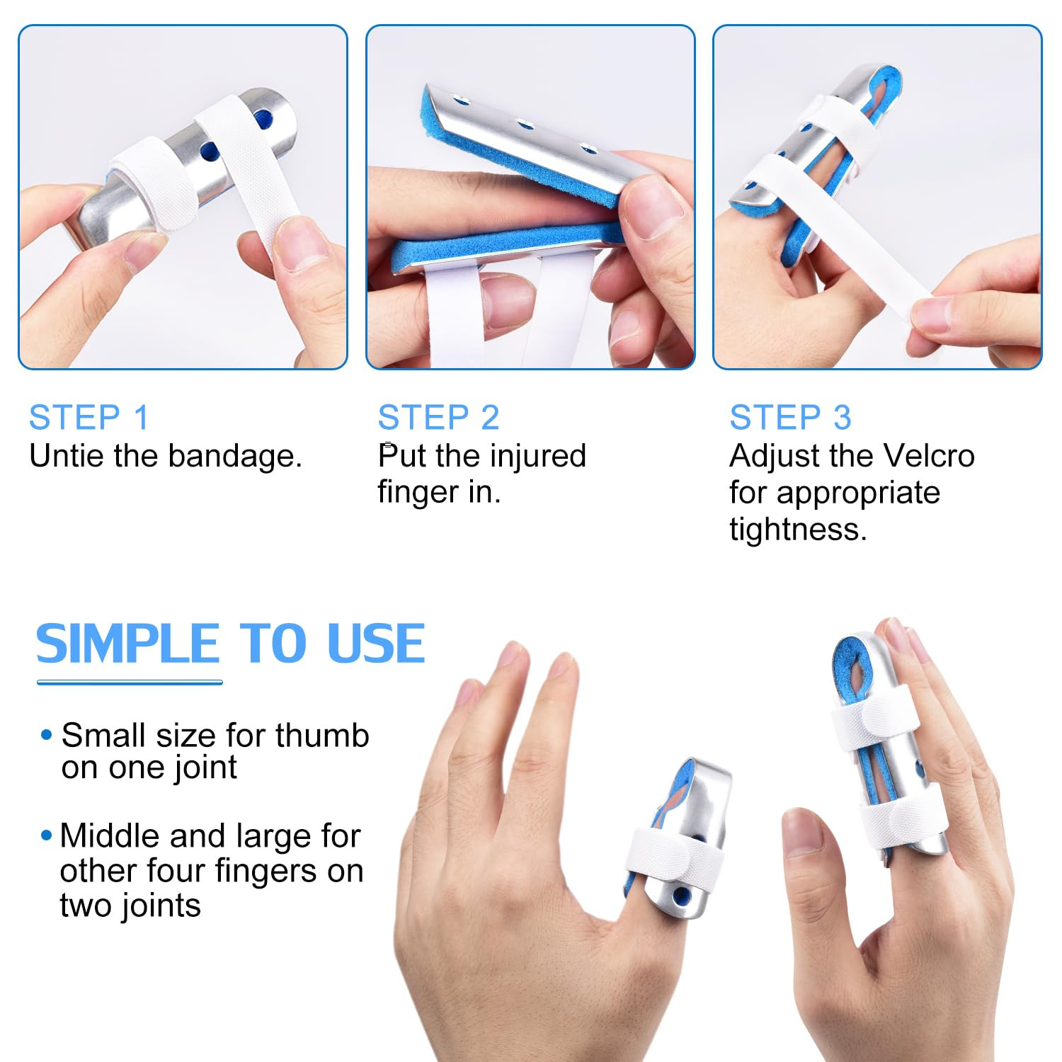 Finger Splint, 3-Size Set for Middle, Pinky & Thumb, Lightweight | Great for …