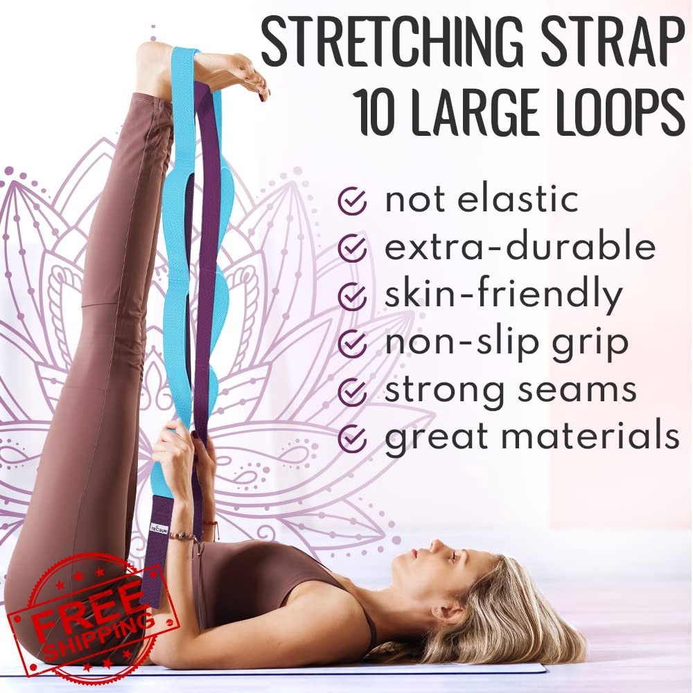 TECEUM Stretching Strap with 10 Loops for Physical Therapy and Rehab | Non-El…
