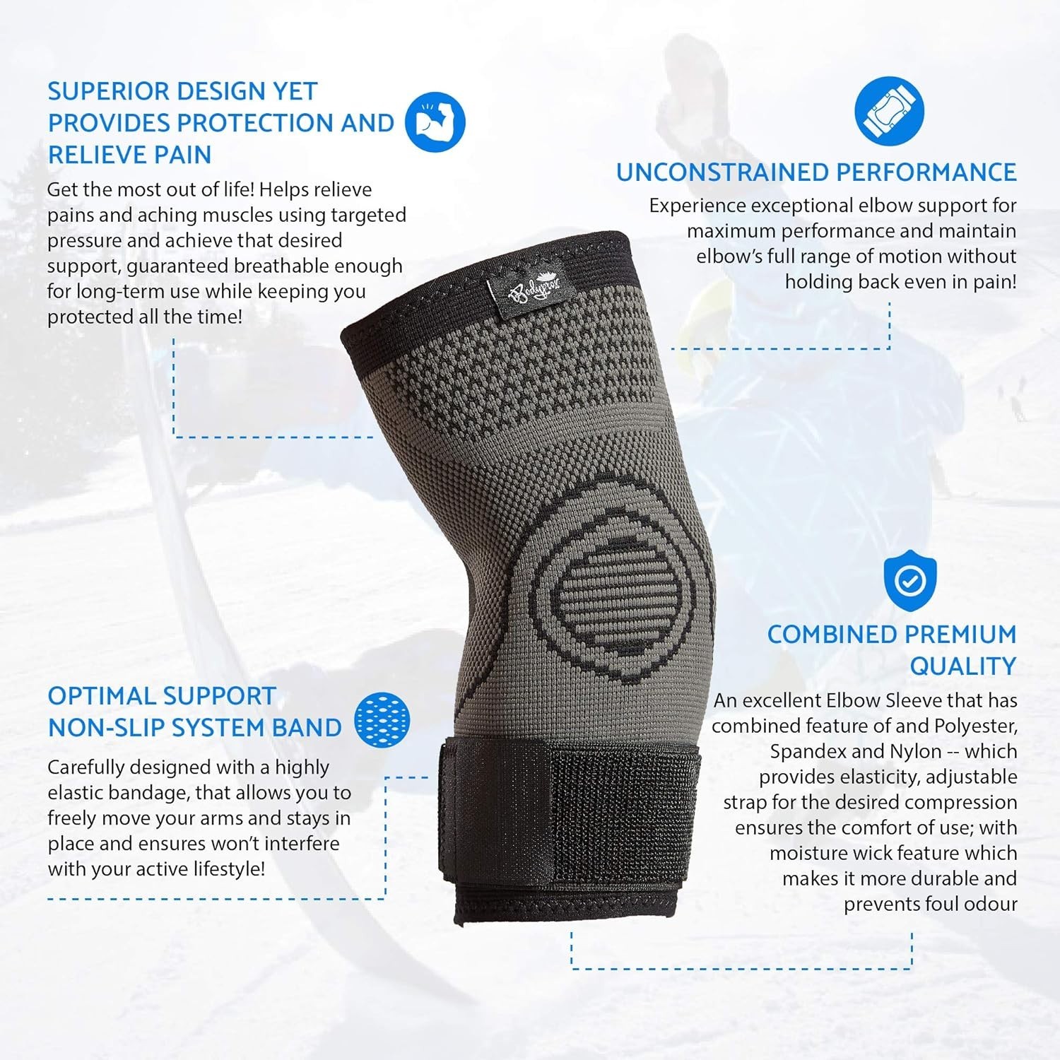 Adjustable Elbow Brace with Strap – Compression Sleeves for Tendonitis Treatment