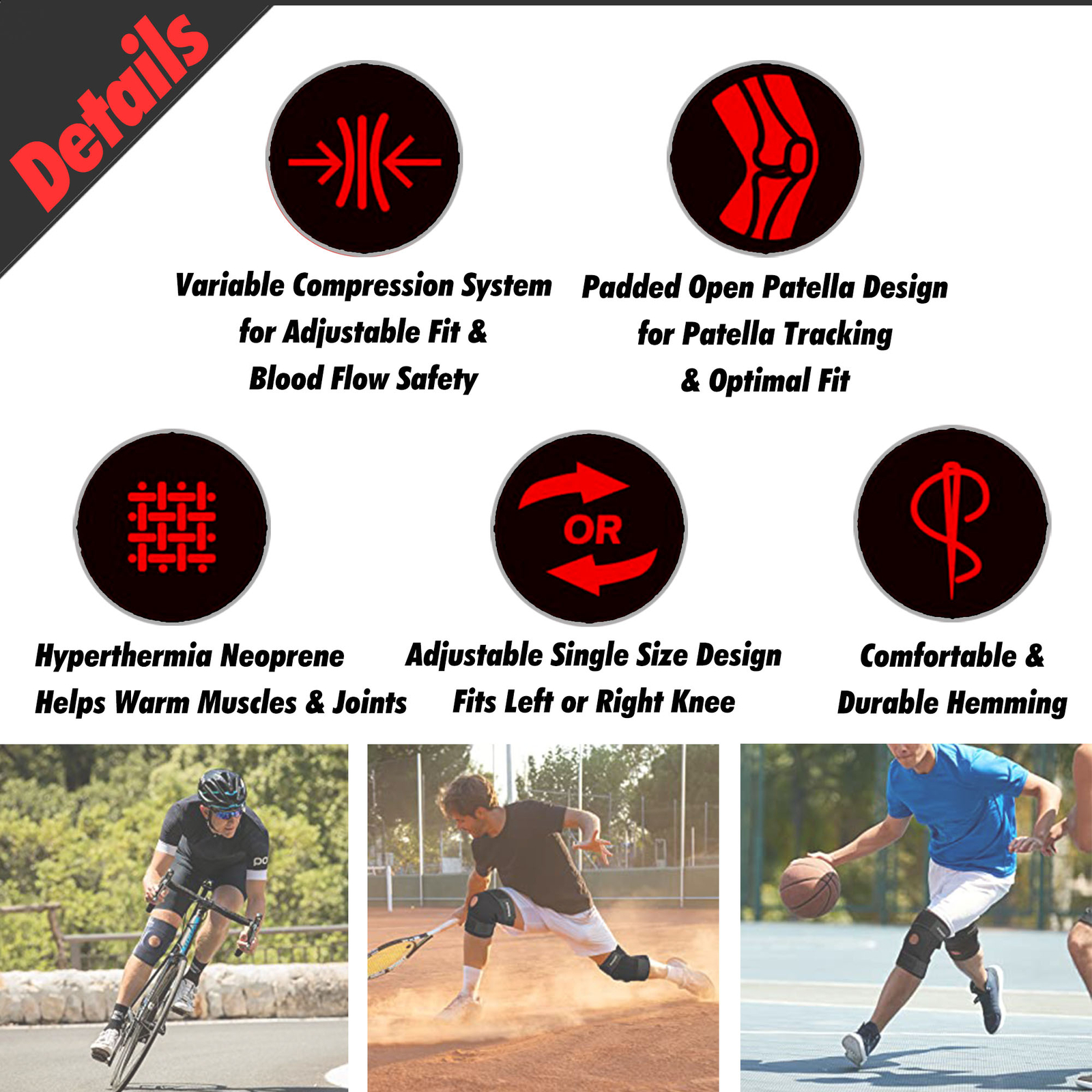 Knee Brace Compression Sleeve Support Sport Joint Arthritis Patella Stabilizer