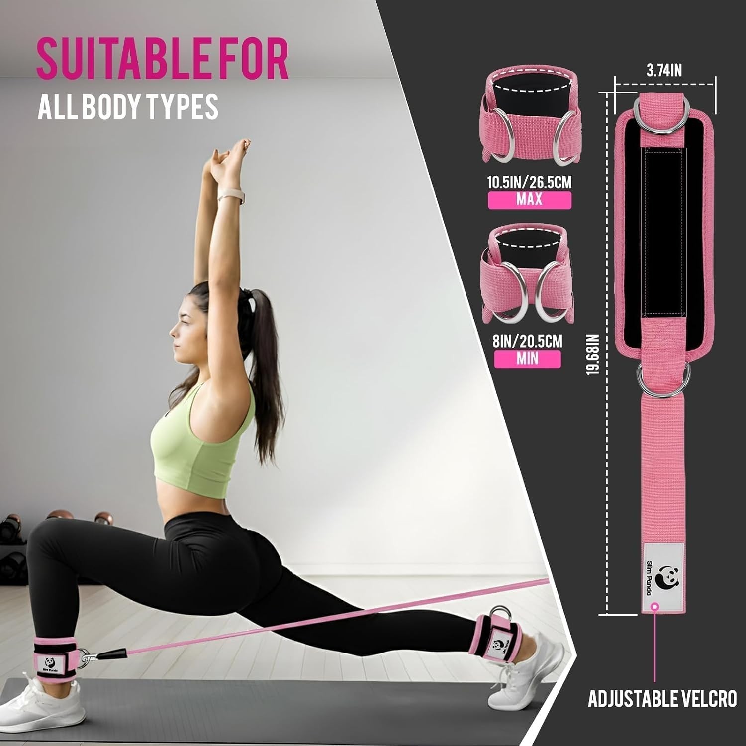 Adjustable Ankle Strap Set for Cable Machine – Pink, Perfect for Glute Workouts