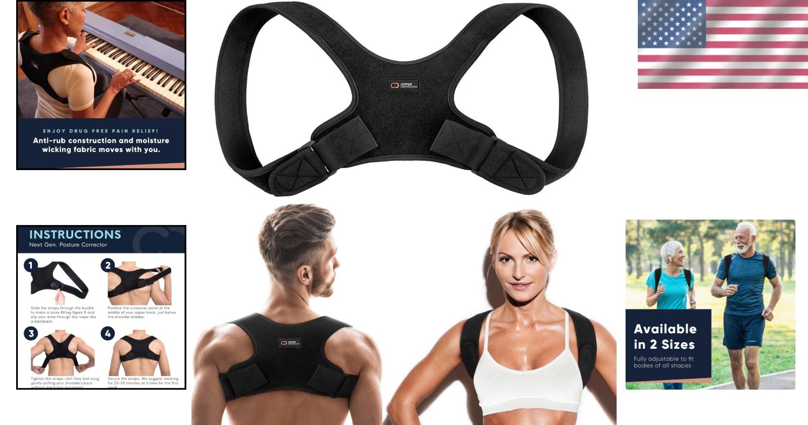 Copper Infused Back Brace Posture Corrector for Men & Women – Adjustable Support
