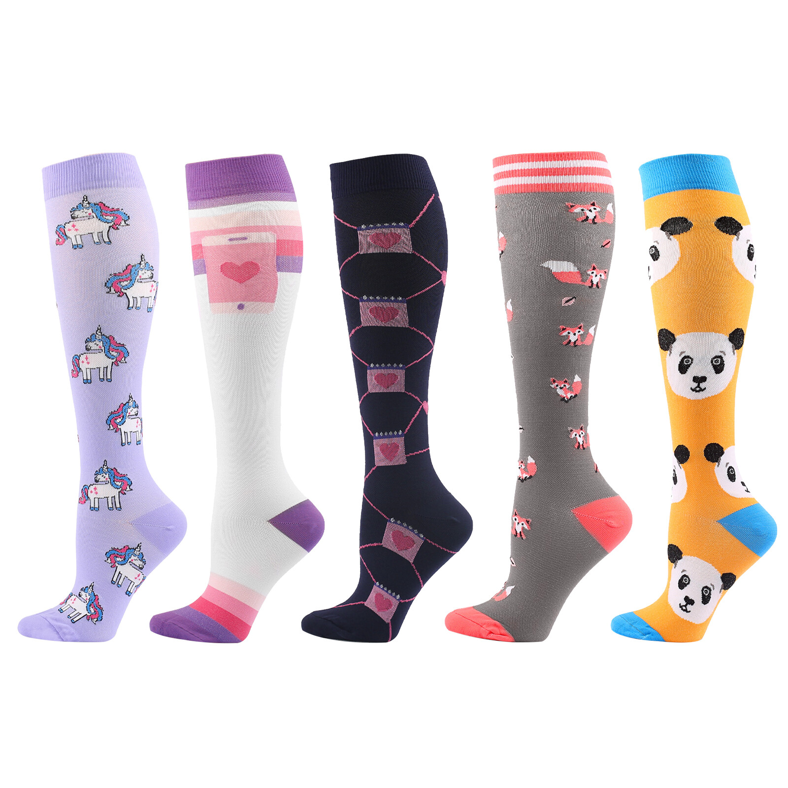 5 Pairs Compression Socks Graduated Support Calf Stockings Womens 20-30 mmHg S/M