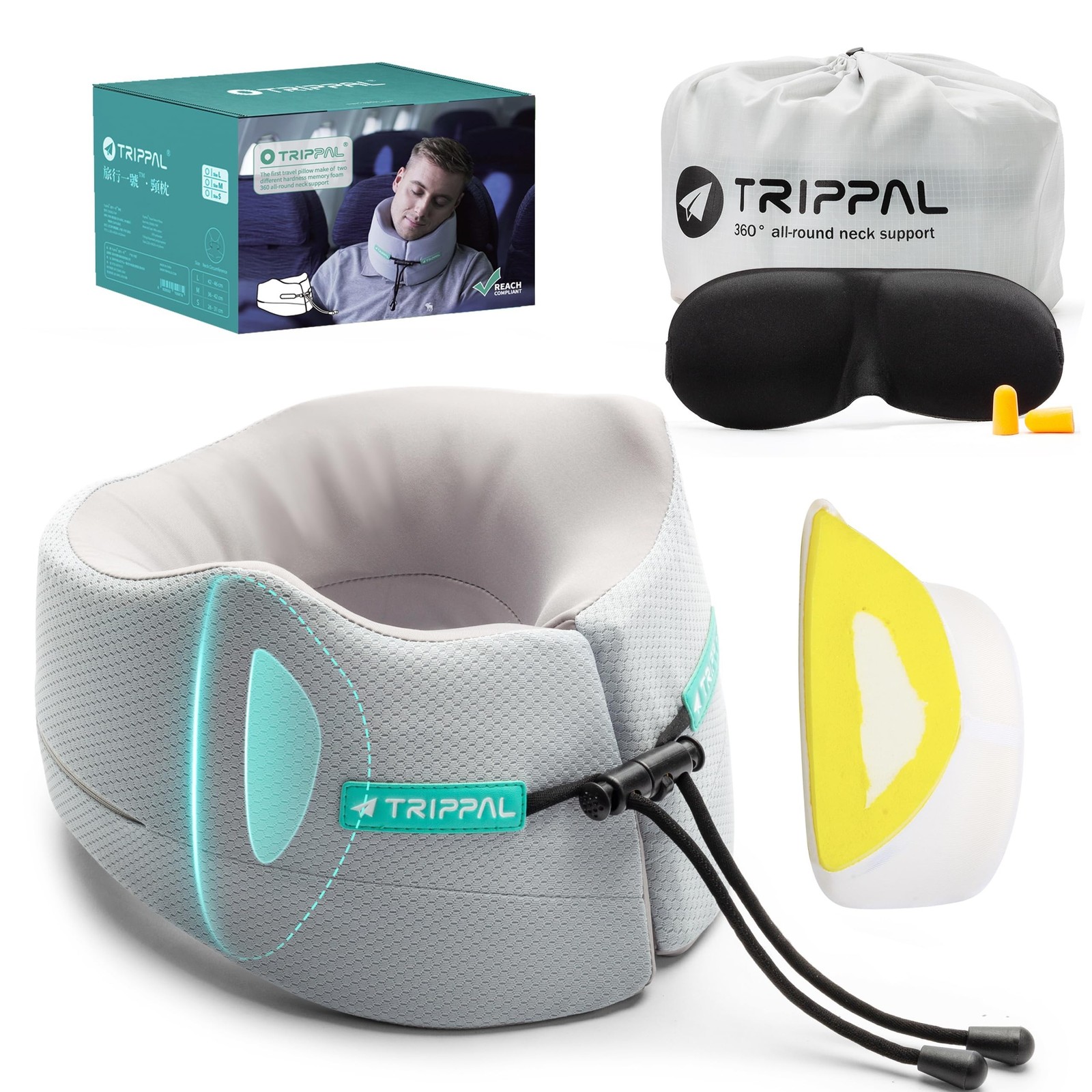 Travel Neck Pillow for Airplane: Neck Brace-Like Support 360° Chin Lock for