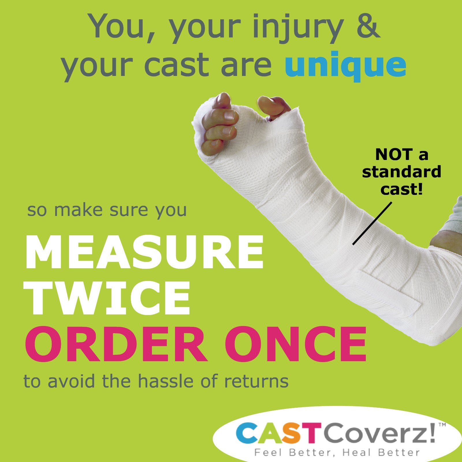 CastCoverz! Arm Cast Cover, Black, Medium Size, USA Made, Washable