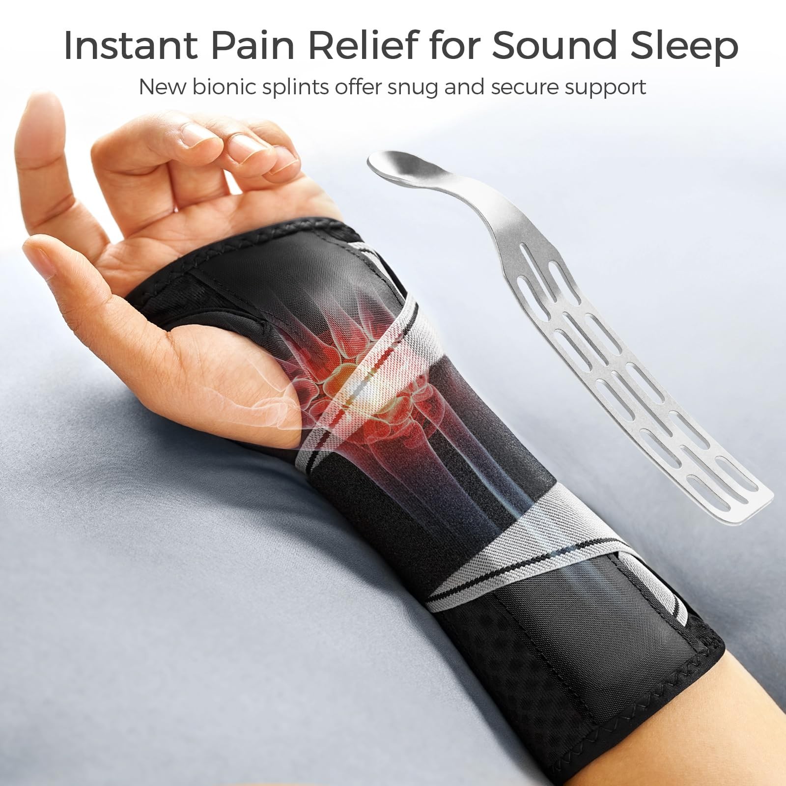FREETOO Carpal Tunnel Wrist Brace Night Support.Black,Right S/M, Black/Gray
