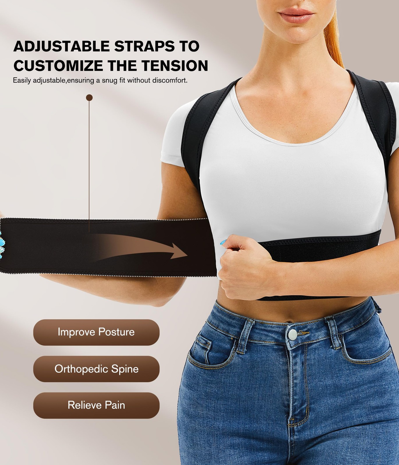 URSEXYLY Back Brace and Posture Corrector for Women Men, XL/2XL, Black