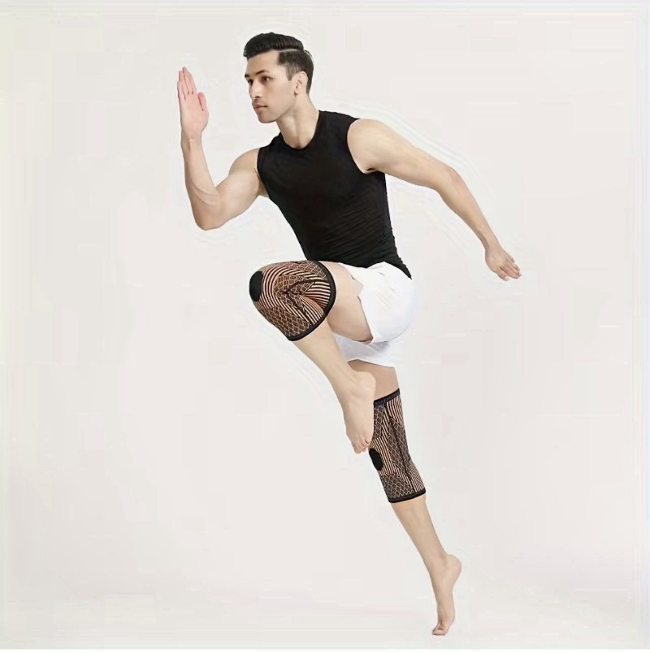 Copper Compression Knee Sleeves 2 PCS Large Black Beige Stretchable