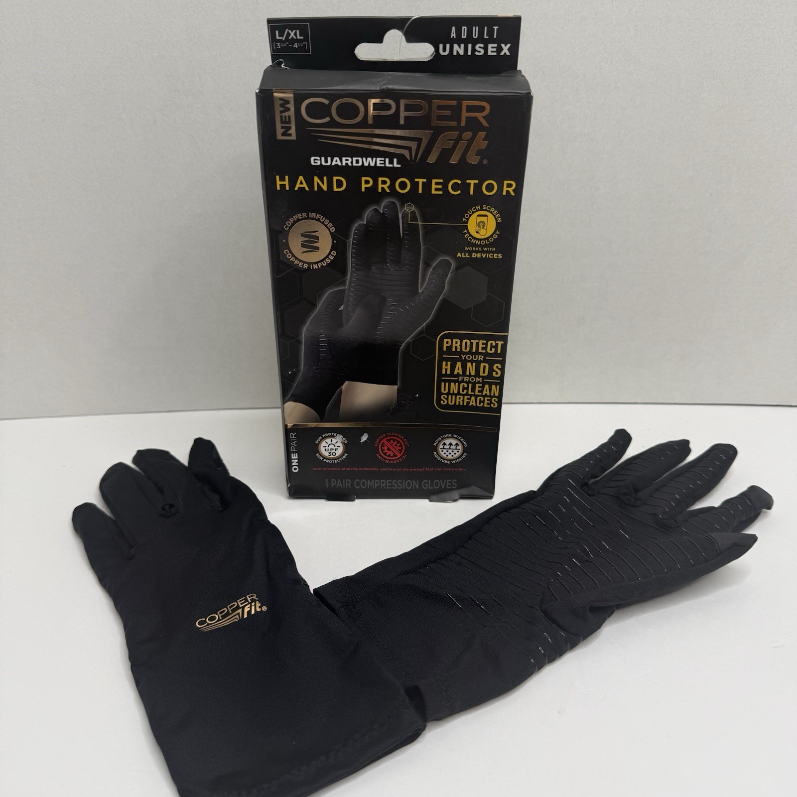 Copper Fit Guardwell Hand Protector Compression Gloves L/XL Black NEW