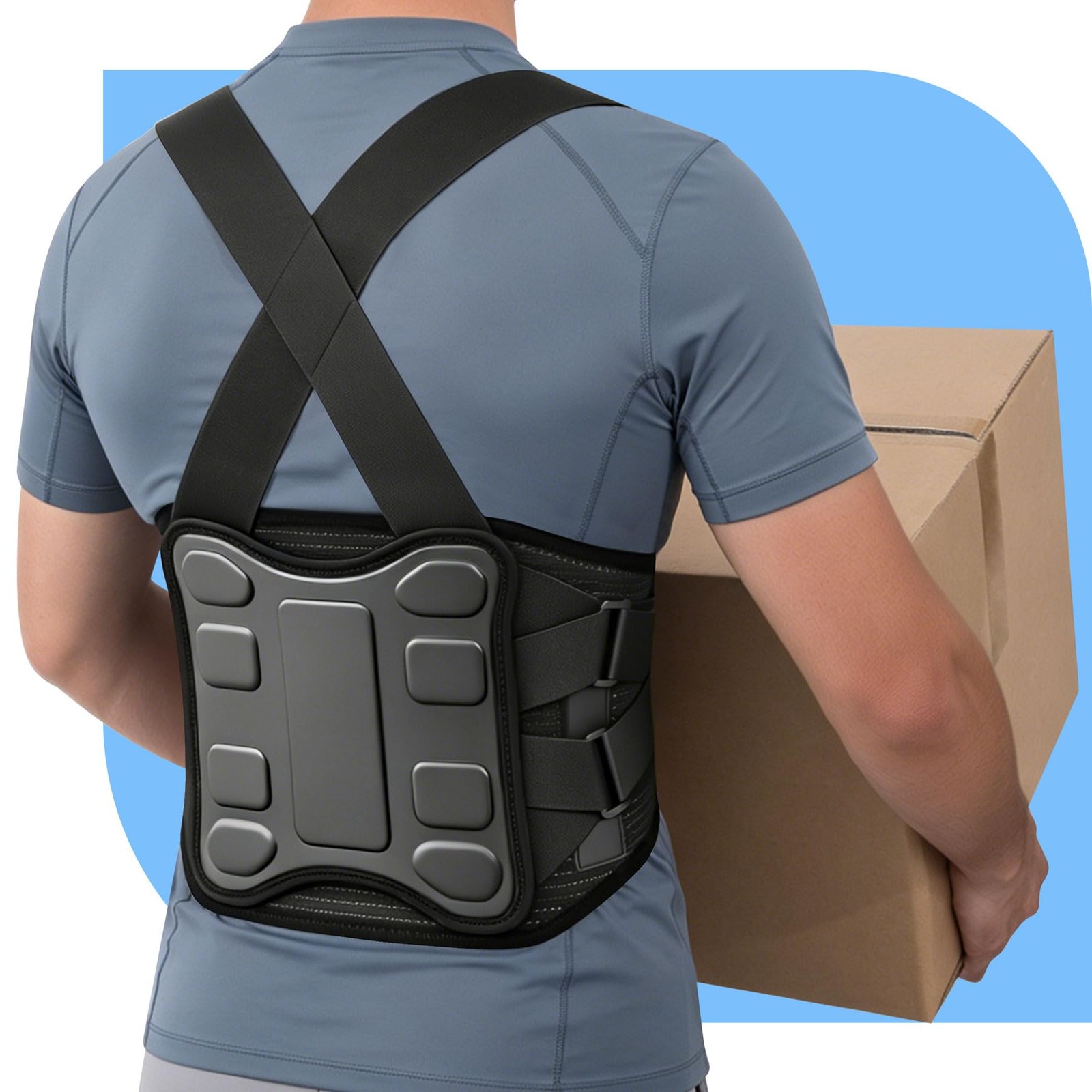 Back Brace Lumbar Support Belt for Pain Relief Men Women Work Large, Black