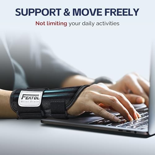 FEATOL Carpal Tunnel Wrist Brace for Pain Relief, Arthritis, Typing, Right &