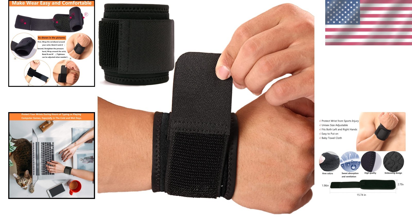 Breathable & Flexible Wrist Brace Set for Kids & Adults – 2 in Starry Sky Black