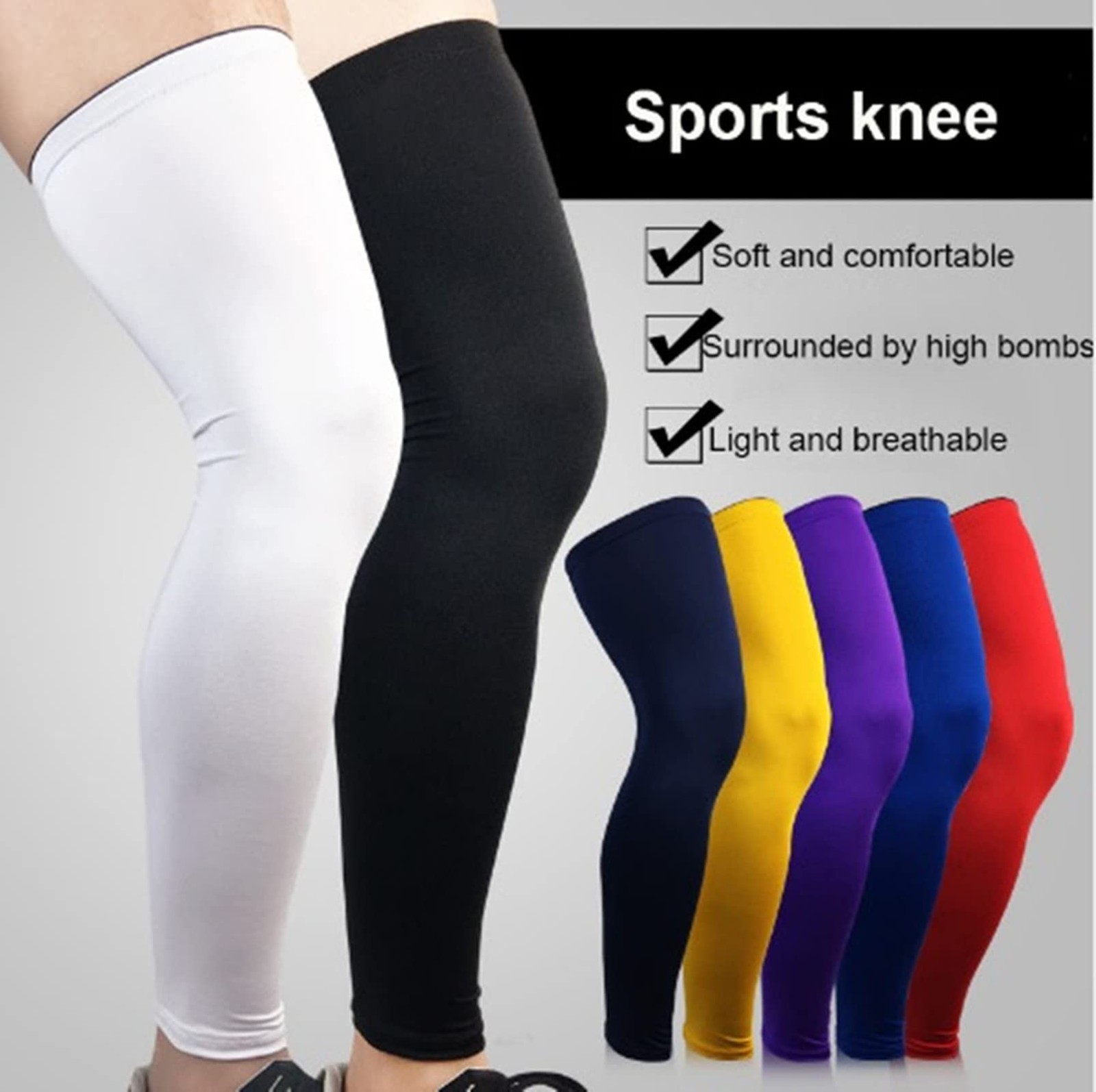 Sports Non Slip Compression Full Knee Leg Long Sleeves for Adult Men Women Th…