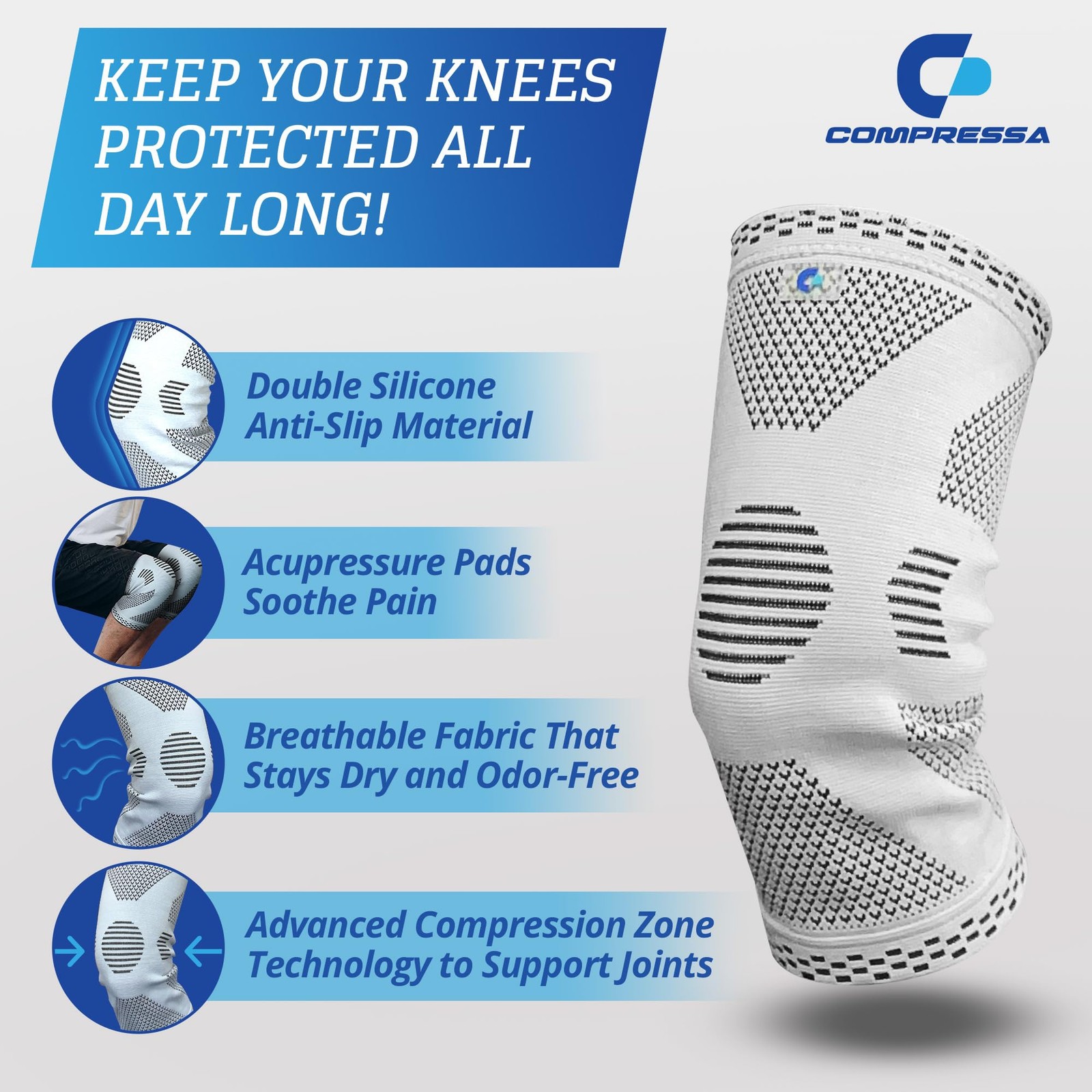 Compressa Knee Compression Sleeve For Women & Men Knee Braces for Knee Pain – –