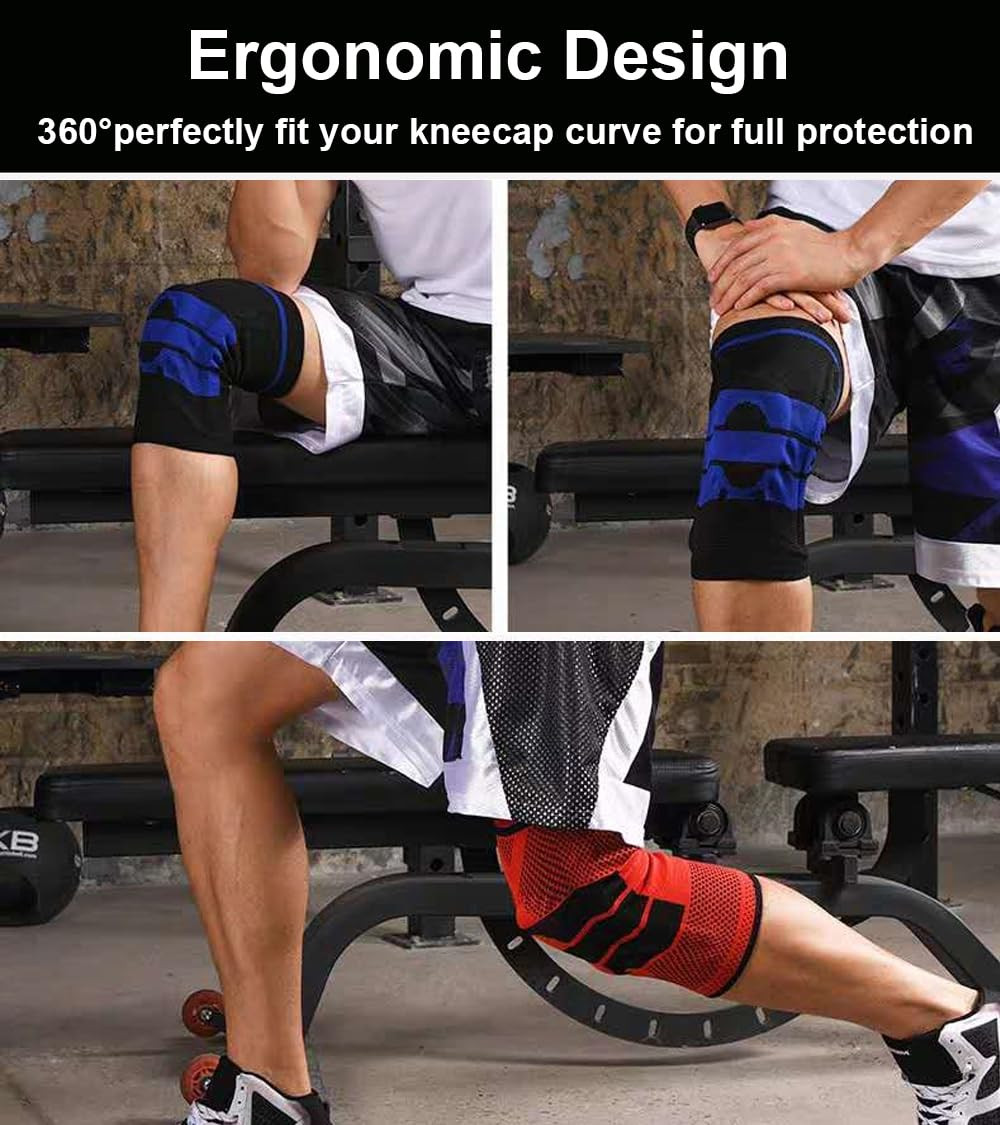 Knee Sleeves Compression Brace with Stabilizers for Pain Relief, Medium Black