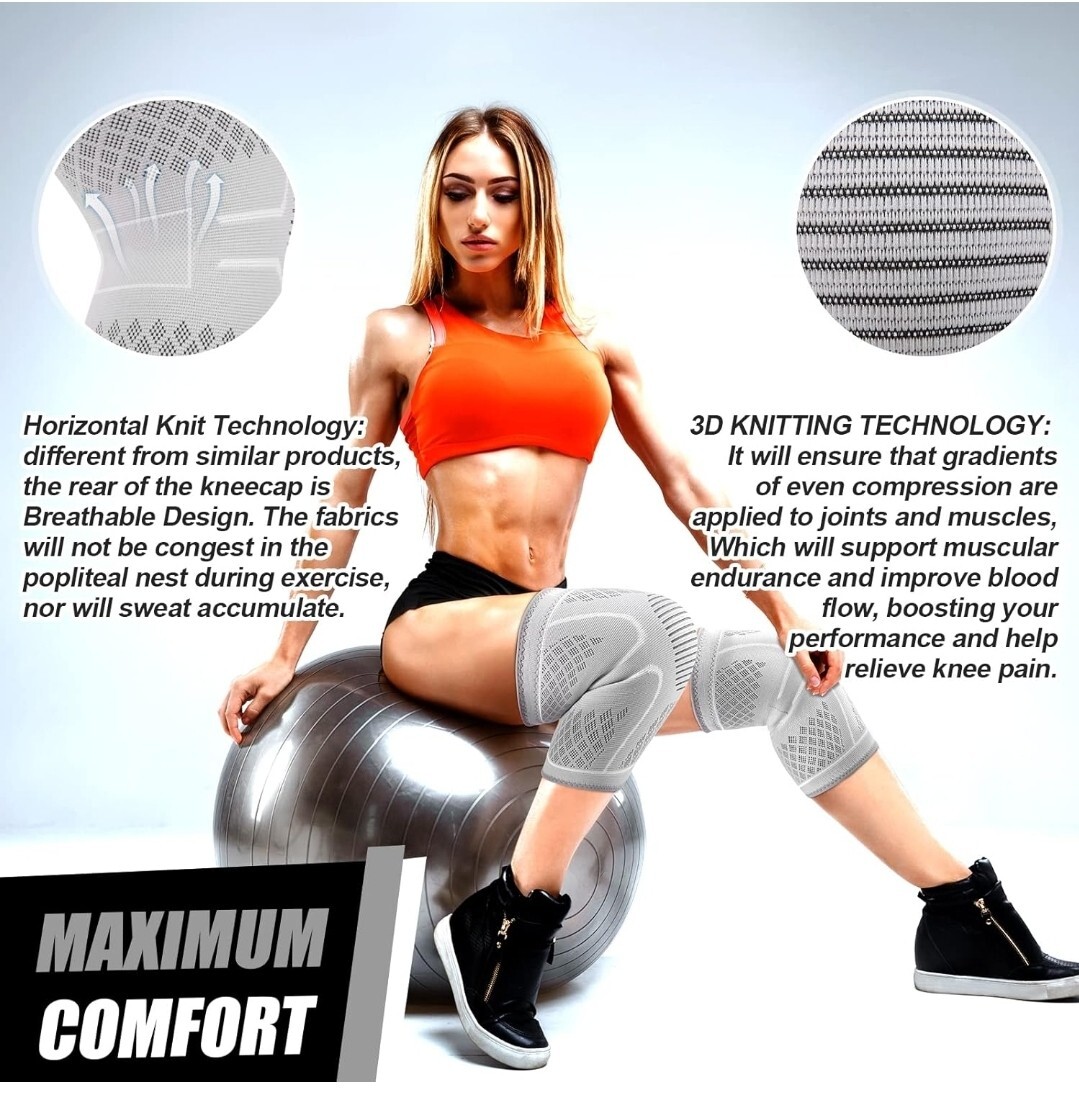 NEENCA 2pk Knee Brace Professional Knee Support , XXL Gray White