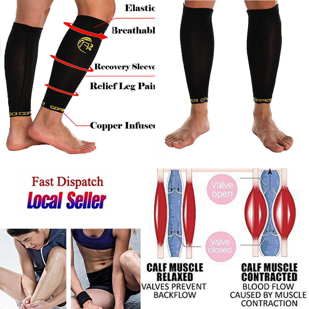 Copper Compression Socks Recovery Calf Leg Sleeves Shin Splint Running Sport Gym