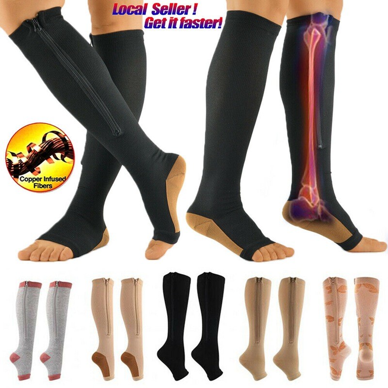 Copper Compression Socks Fit 20-30 mmhg Men Women Sports Gym Varicose Veins Pain