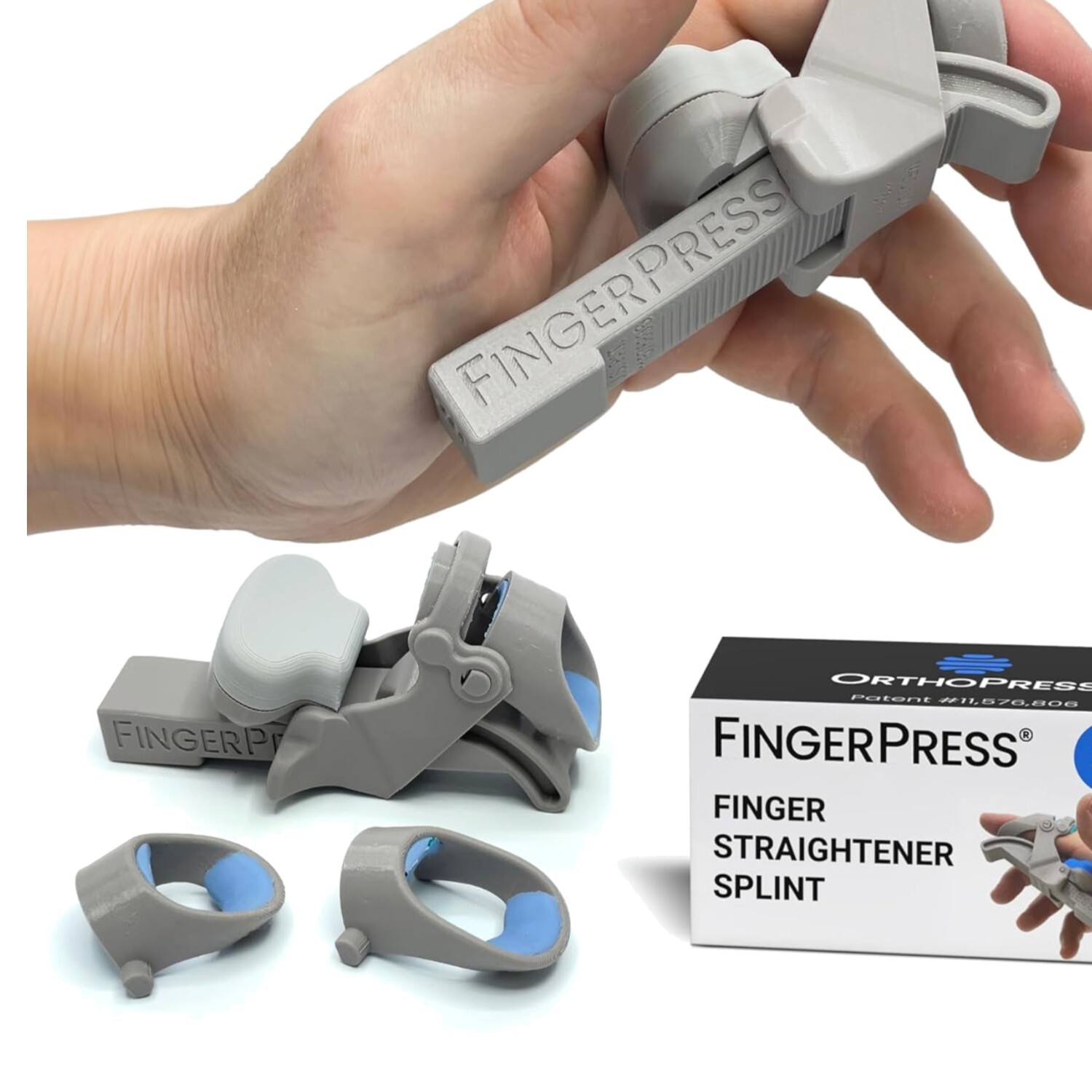 Customizable Finger Straightener for Dupuytren’s Contracture – Gray Medium