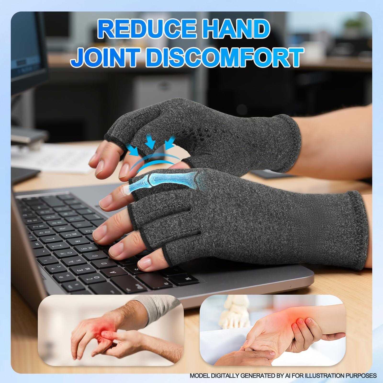 Drnaiety 2-Pair Arthritis Compression Gloves for Hand Arthritis, Fingerless