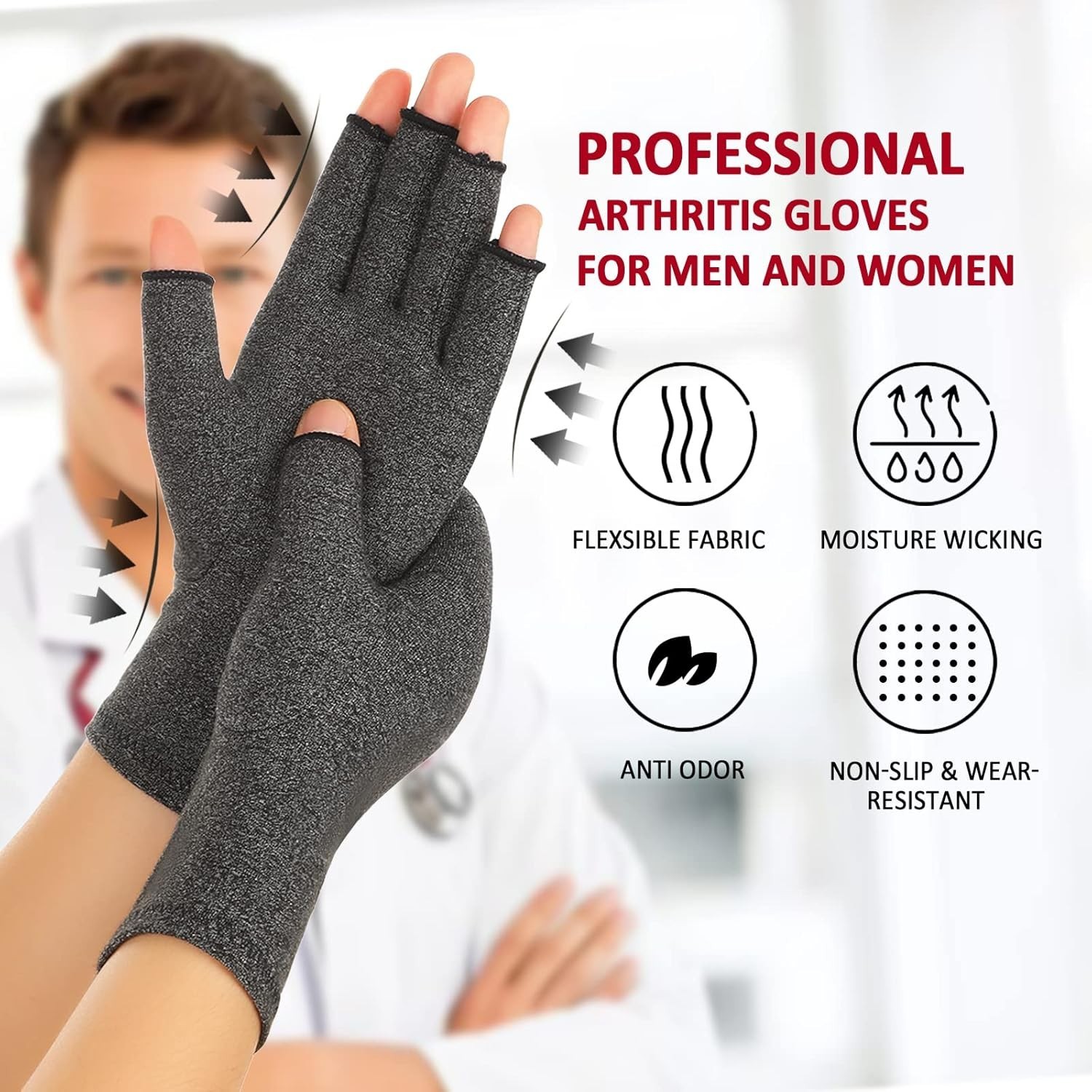 Breathable Fingerless Arthritis Gloves – Pain Relief & Comfort for Daily Use