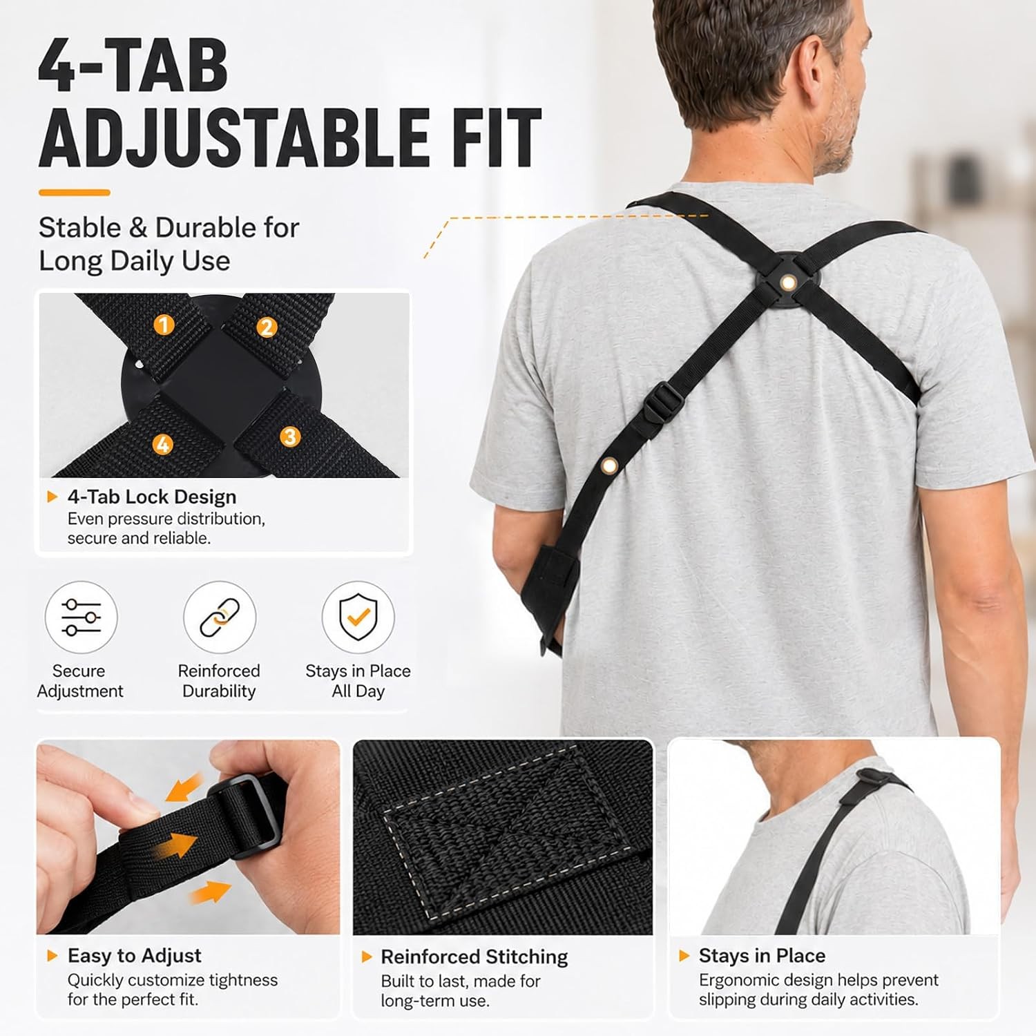 51623 Arm Sling, Adjustable shoulder Strap with 4-Lab Lock, Breathable fabric