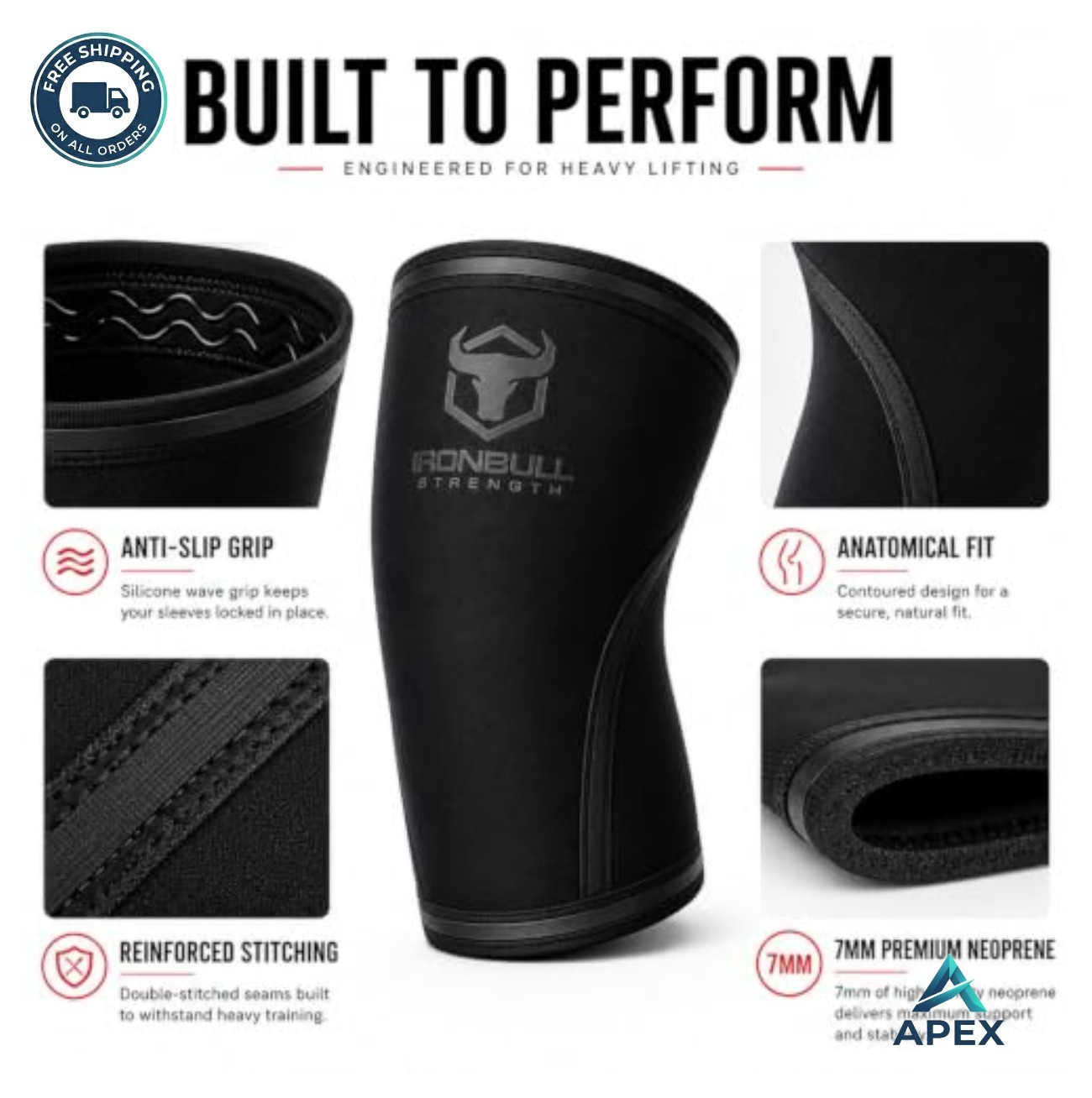 Knee Sleeves 7mm Neoprene Compression Pair Weightlifting Powerlifting Squats