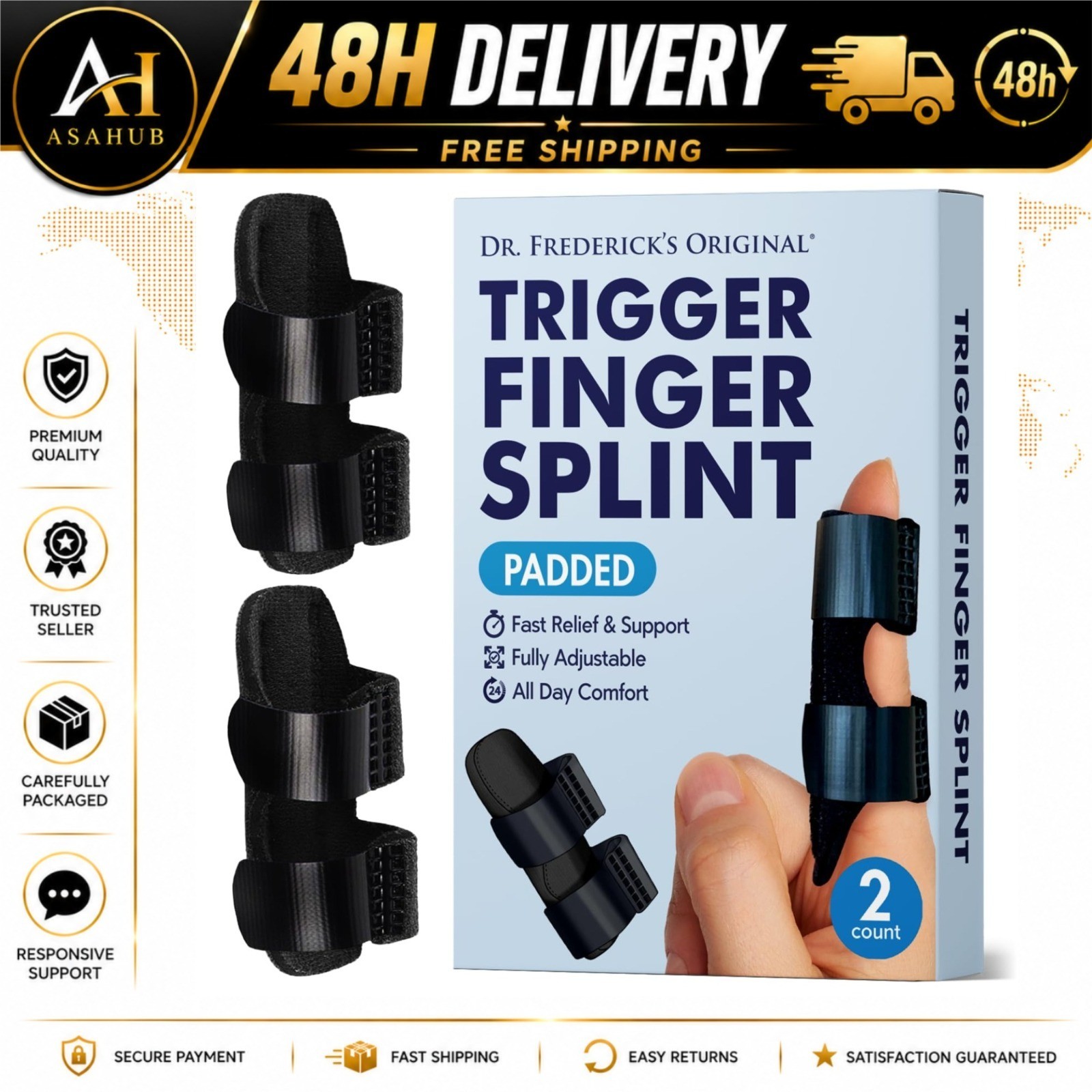 Trigger Finger Splint Adjustable Black 2 ct Dr. Frederick’s Original