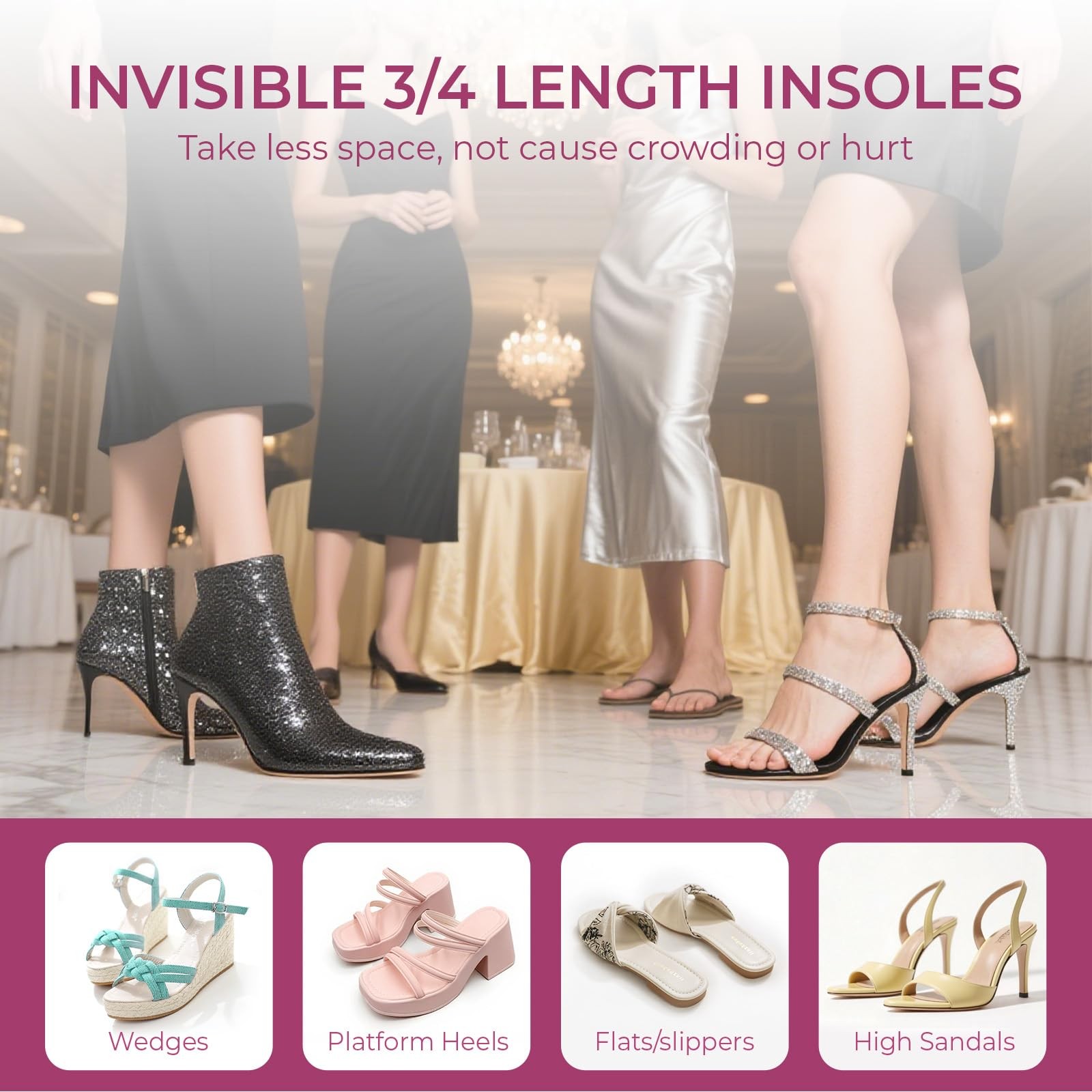 High Heel Cushion Inserts Women – (3 Pairs) Welnove 3/4 Invisible Insoles