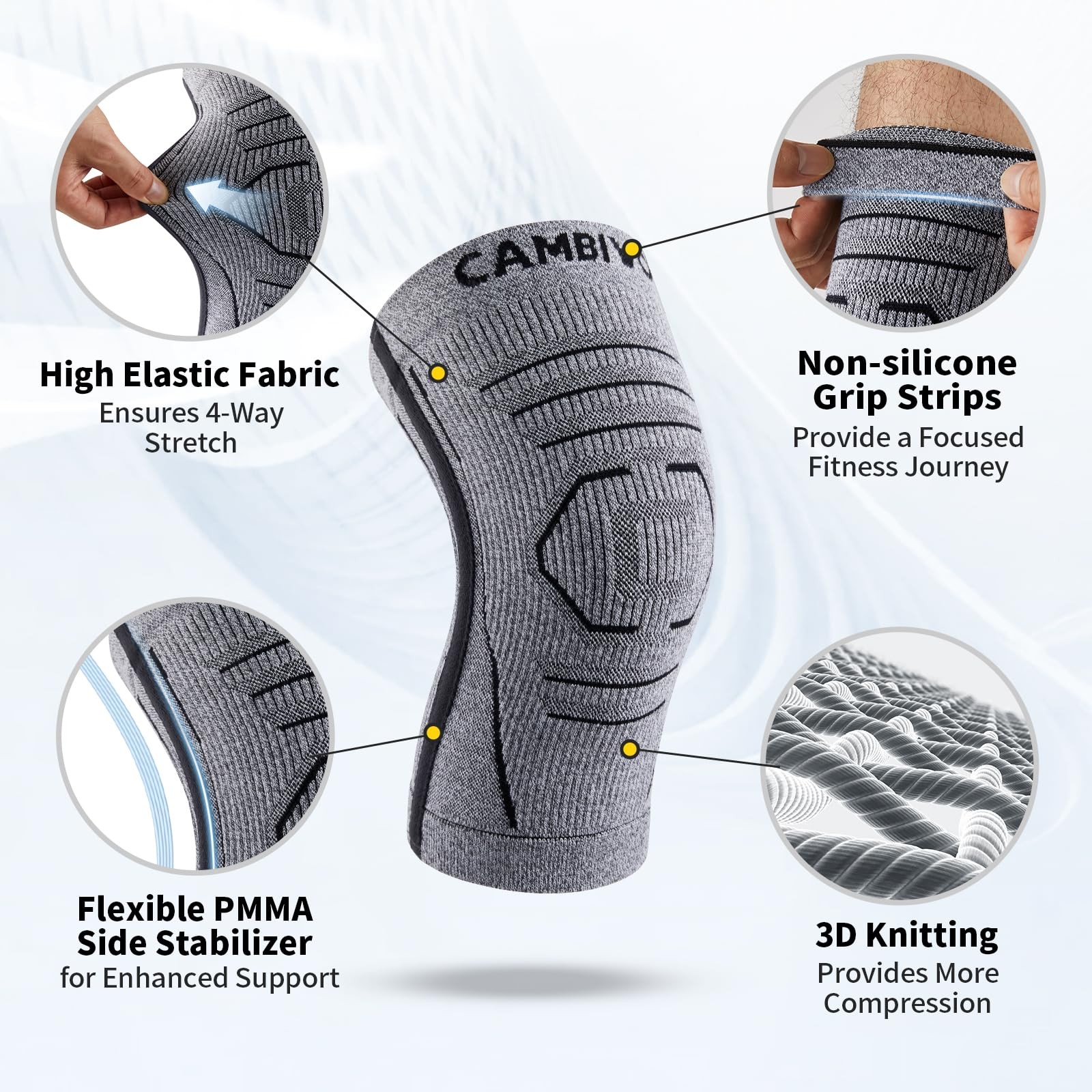 CAMBIVO Knee Brace for Women & Men, 2 Pack Lightweight Latex Free Large, Gray