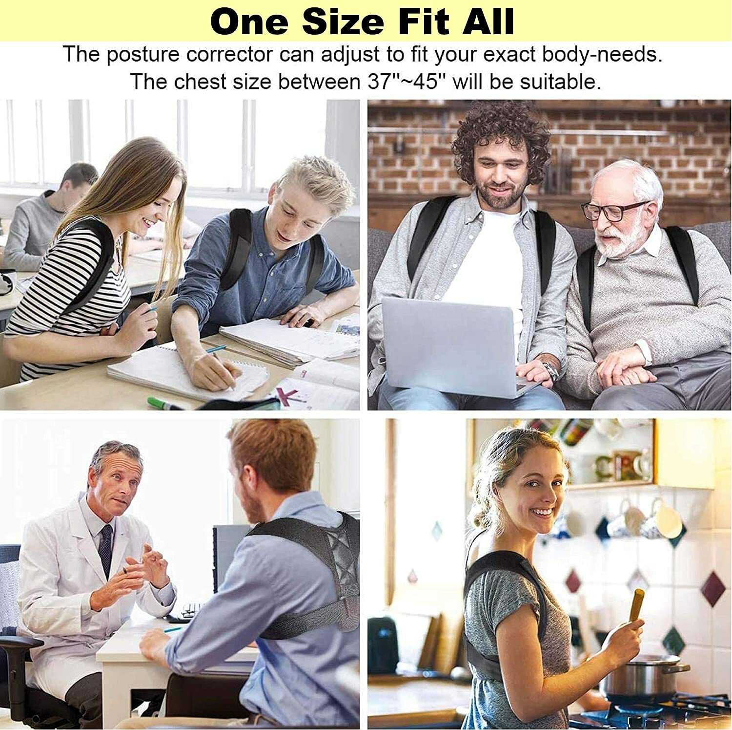 For Men Women Adjustable Back Posture Corrector Support Low Shoulder Brace Belt