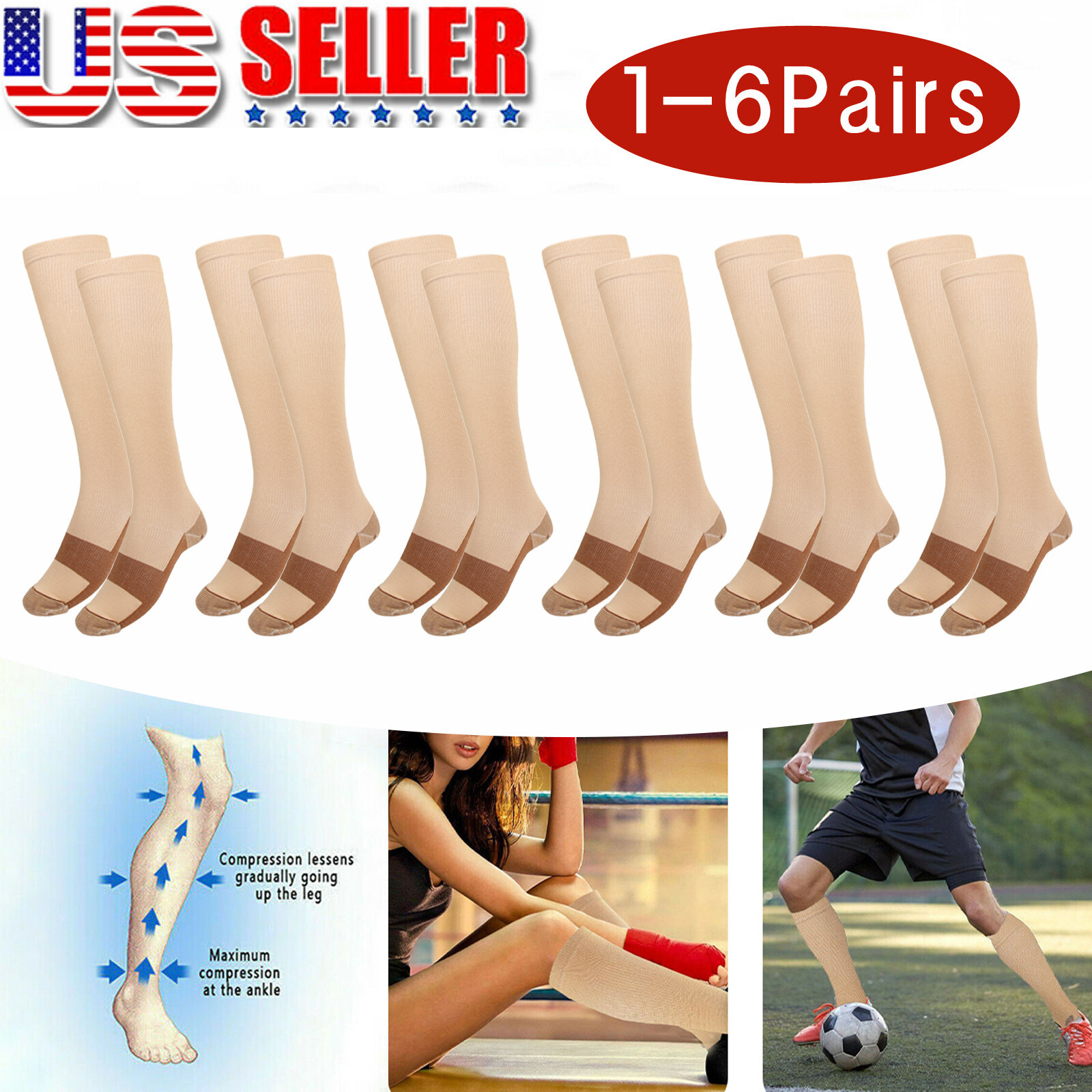 Copper Compression Socks Pressure Socks Leg Support Long Stockings Men Women LOT