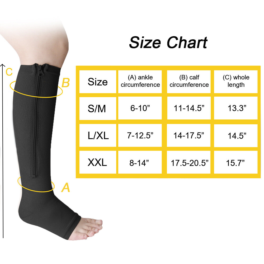 Women Men Open Toe Zipper Compression Socks 20-30mmHg Leg Calf Support Stockings