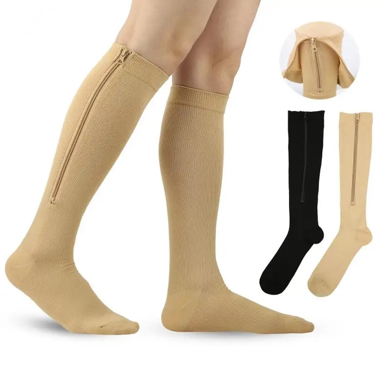 Medical Zipper Compression Socks Women Men High Elasticity Nylon Closed Toe