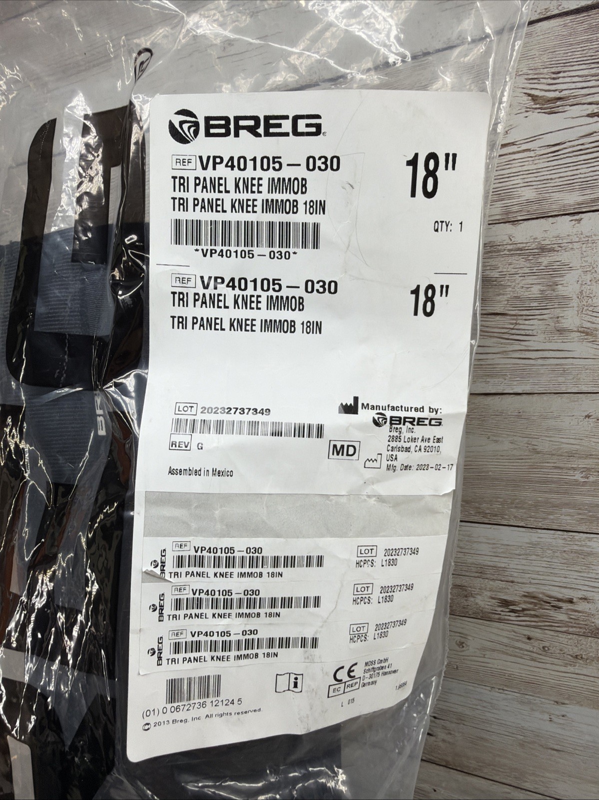 BREG 18″ Tri Panel Knee Immobilizer, VP40105-030 New in Package